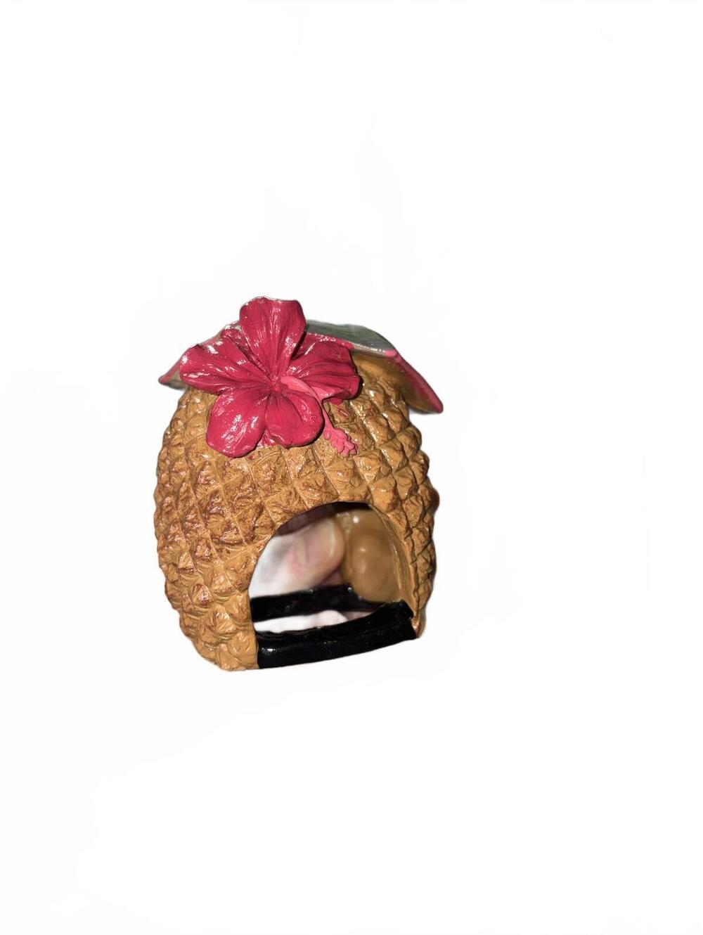 Assorted Aquarium Decorations Including Pineapple House, Faux Plants, and Themed